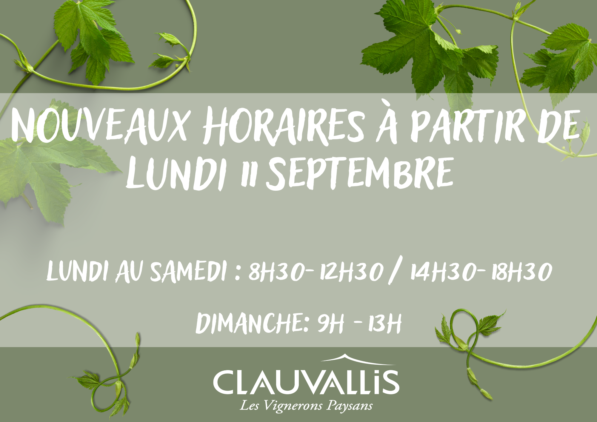 Changement d'Horaires à partir du 11 Septembre